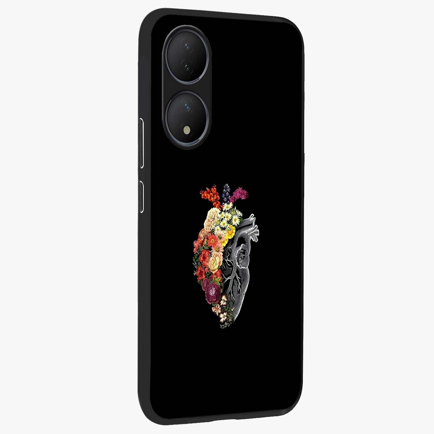 Heart With Flowers Glass Case upright view showcasing decorative heart and floral artwork with sweet romantic theme.