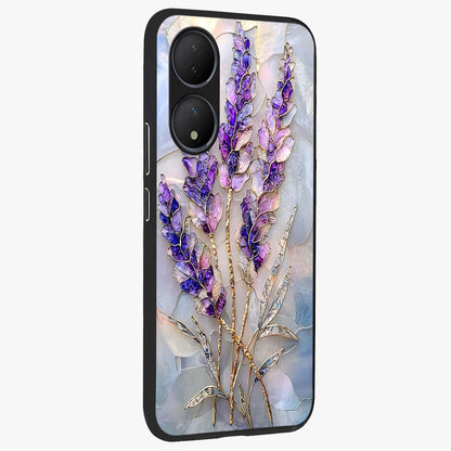 Lavender Dream Glow Glass Case upright view showcasing radiant lavender glow artwork with calming dreamy theme.