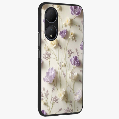 Lilac Breeze Harmony Glass Case upright view showcasing delicate lilac artwork with peaceful floral theme.