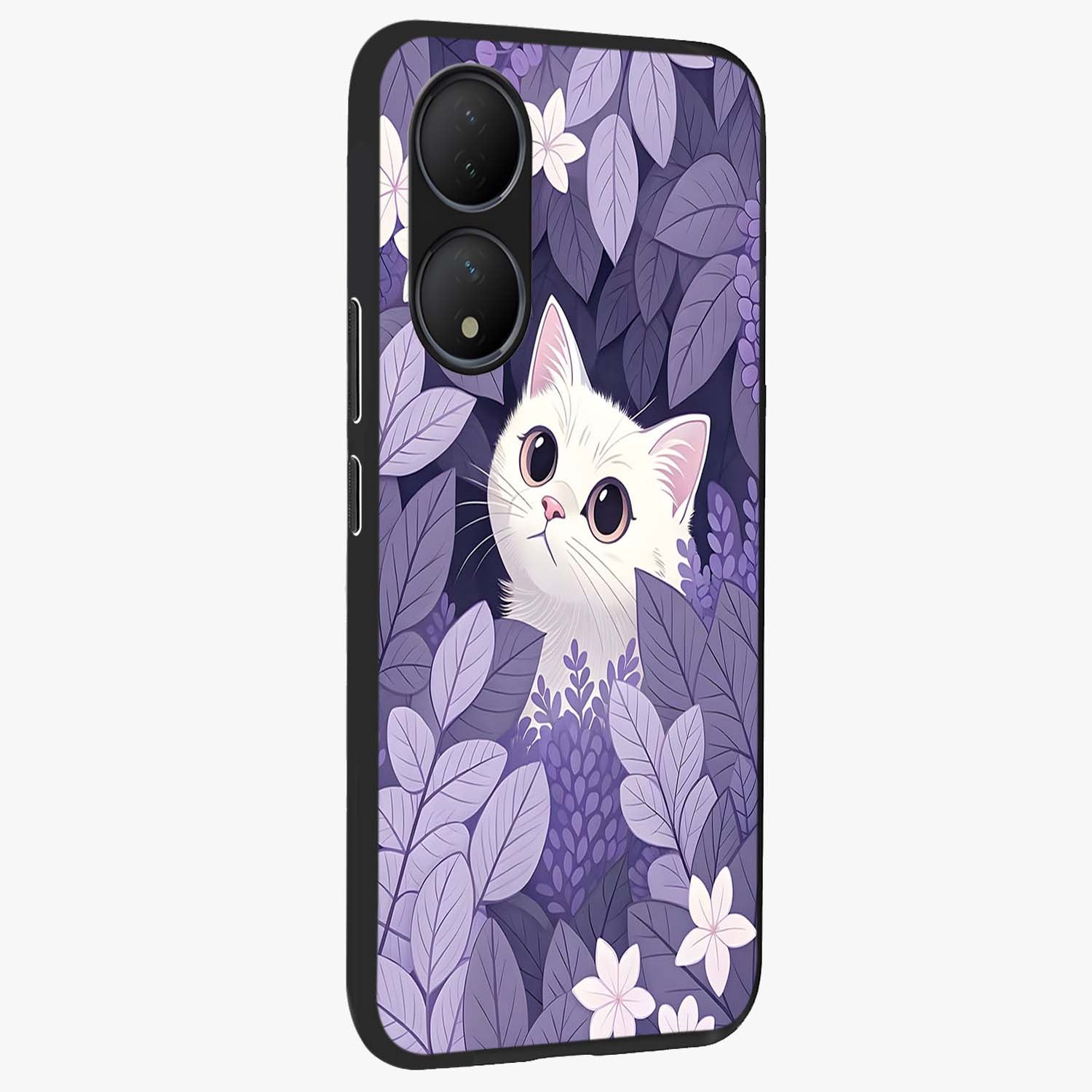 Lilac Hide Peek Cat Glass Case upright view showcasing charming cat artwork with adorable peek theme.