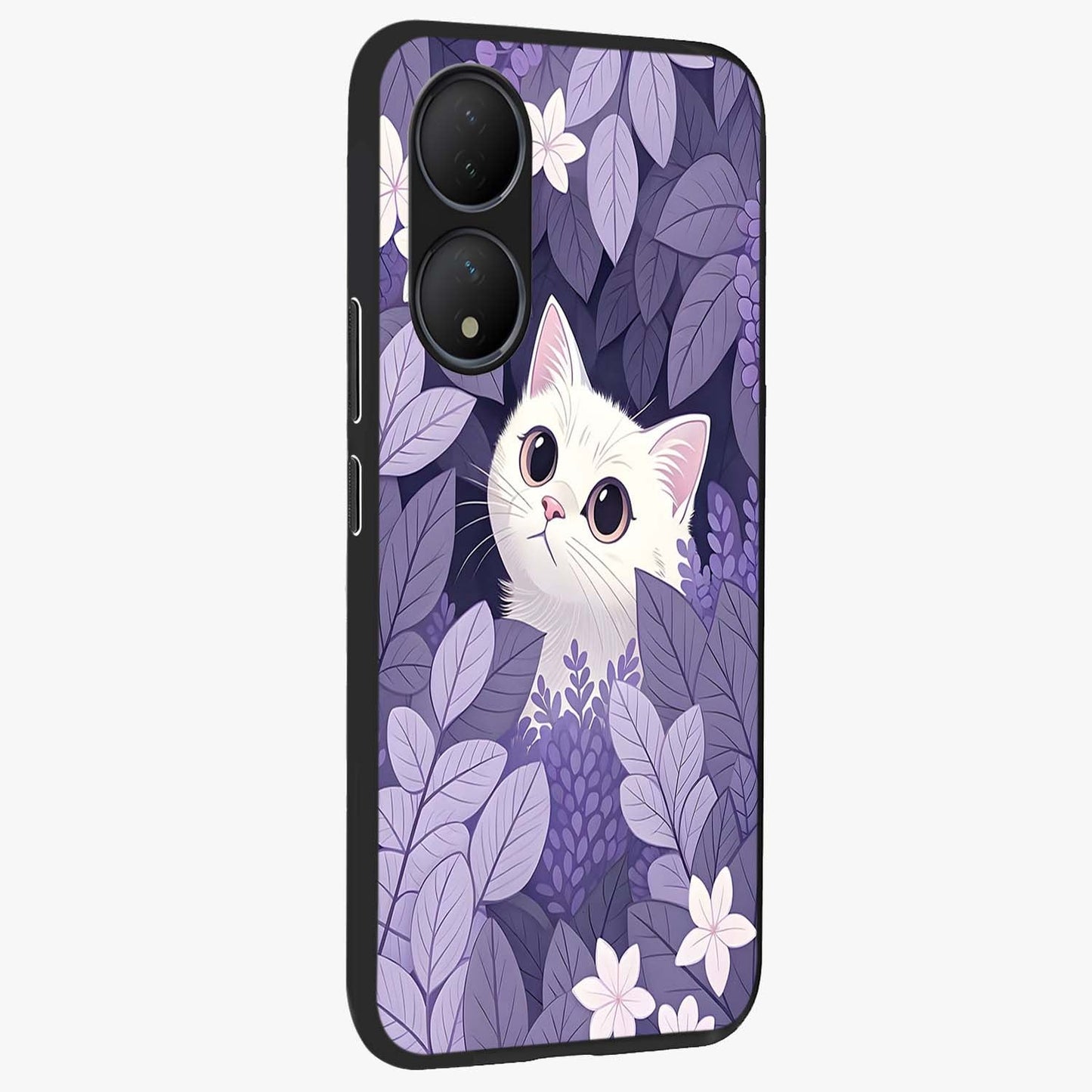 Lilac Hide Peek Cat Glass Case upright view showcasing charming cat artwork with adorable peek theme.