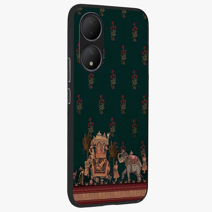 Macmerise Glass Case upright view showcasing bold artistic artwork with contemporary design theme.