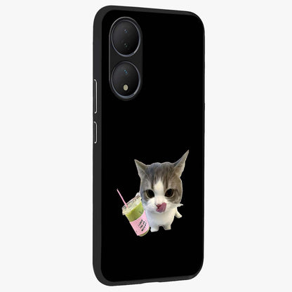 Matcha Cat Style Glass Case upright view showcasing charming cat artwork with cozy aesthetic theme.