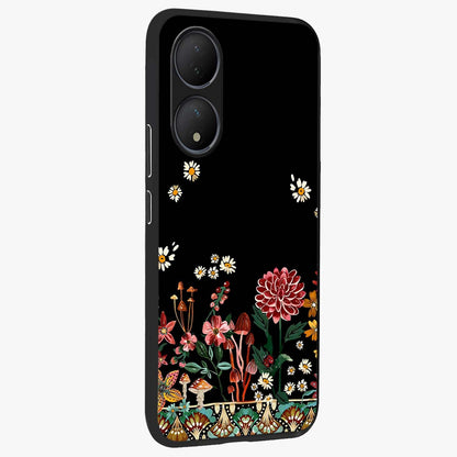 Midnight Bloom Pattern Glass Case upright view showcasing decorative floral artwork with deep night themed palette.