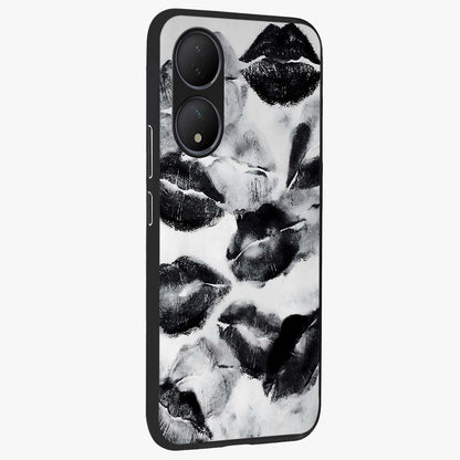 Midnight Kiss Marks Glass Case upright view showcasing stylish kiss mark artwork with trendy romantic theme.