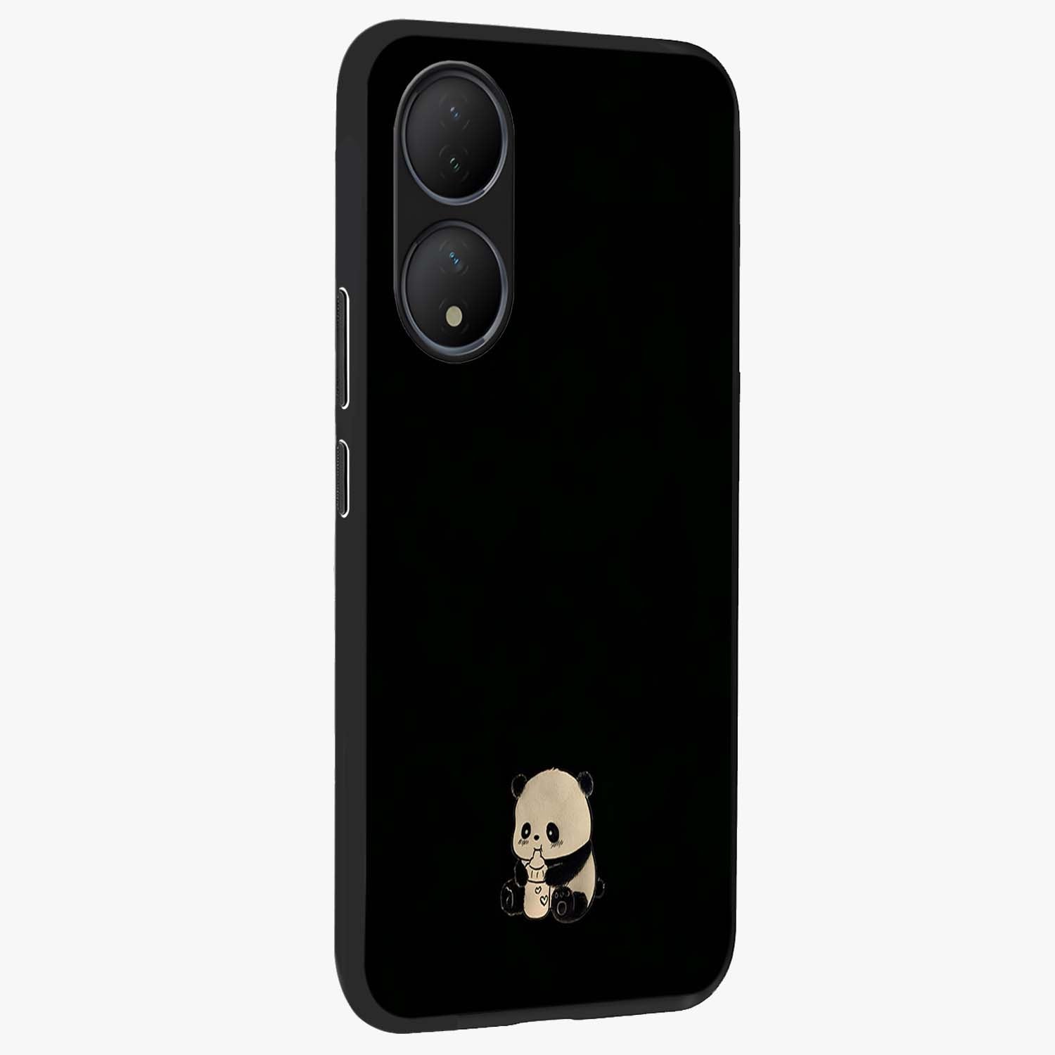 Midnight Panda Love Glass Case upright view showcasing charming panda artwork with playful romantic theme.