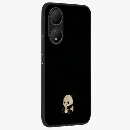 Midnight Panda Love Glass Case upright view showcasing charming panda artwork with playful romantic theme.