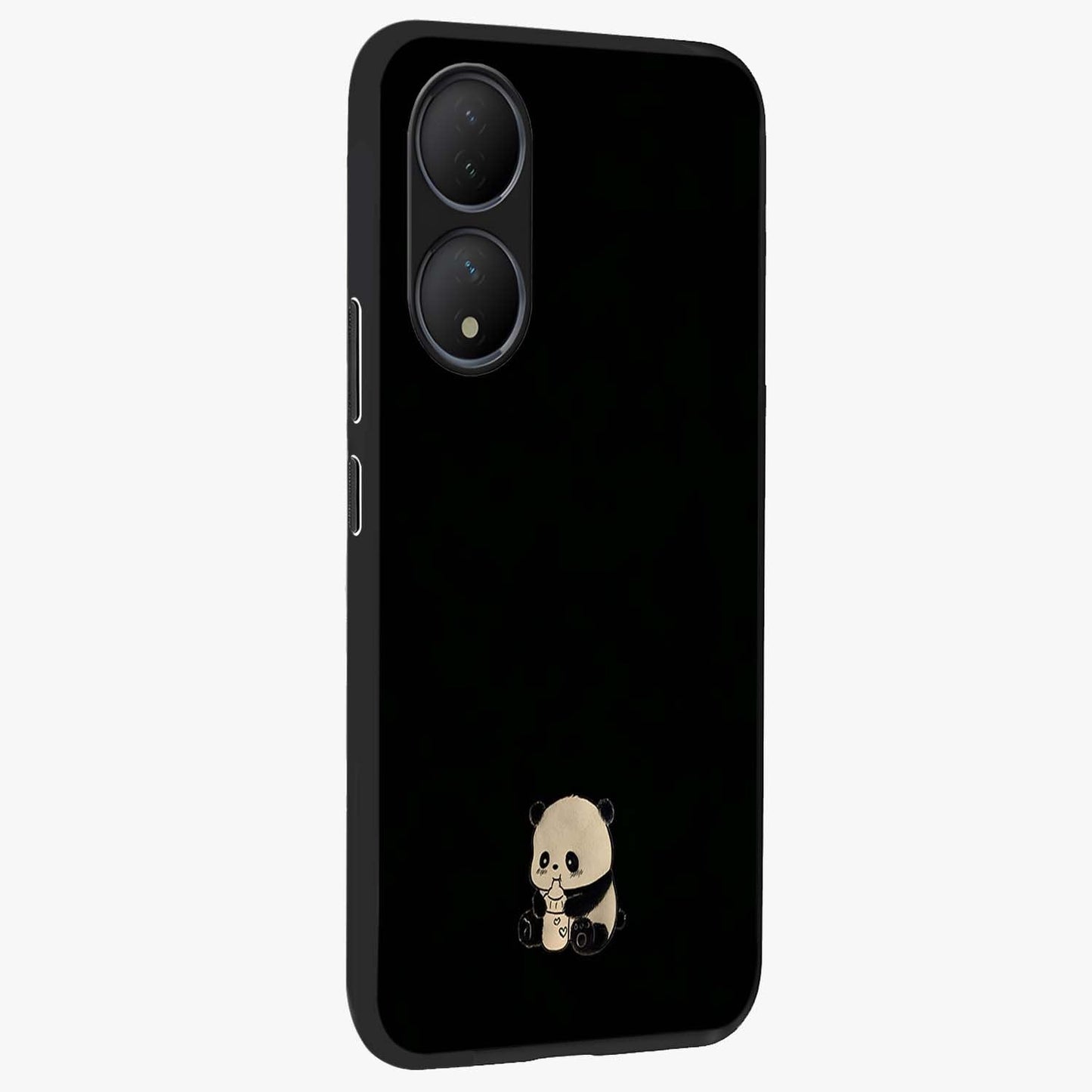 Midnight Panda Love Glass Case upright view showcasing charming panda artwork with playful romantic theme.