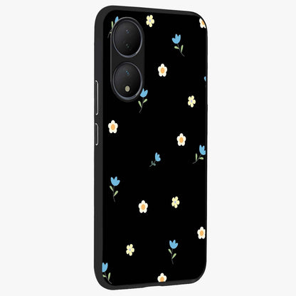 Minimal Petal Whispers Glass Case upright view showcasing elegant floral artwork with modern minimalist style.