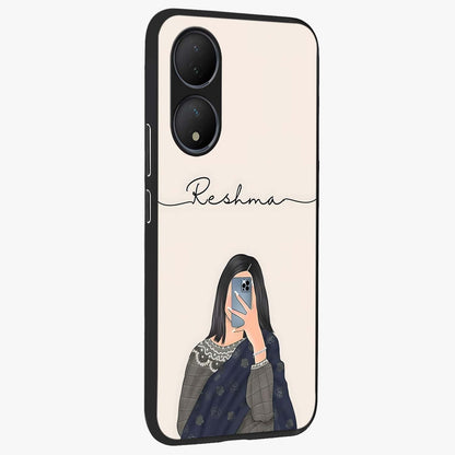 Mirror Mood Muse With Custom Name Glass Case upright view showcasing artistic mirror themed artwork with personalized aesthetic.