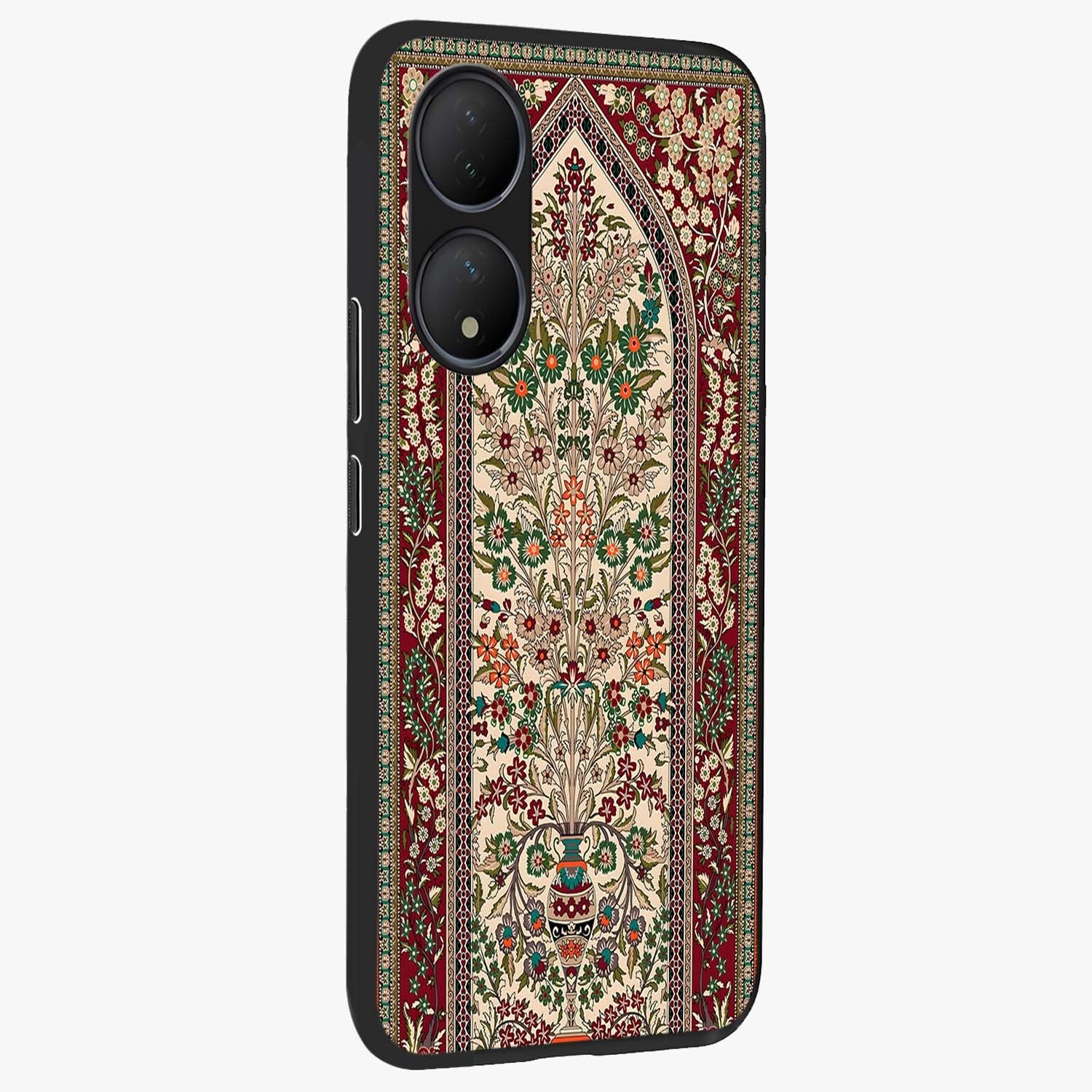 Persian Inspired Glass Case upright view showcasing decorative Persian artwork with rich heritage theme.