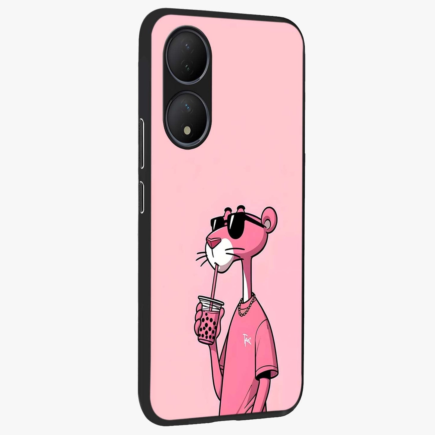 Pink Panther Glass Case upright view showcasing fun animated artwork with stylish retro cartoon theme.