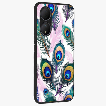 Royal Peacock Feathers Glass Case upright view showcasing elegant peacock feather artwork with decorative royal theme.