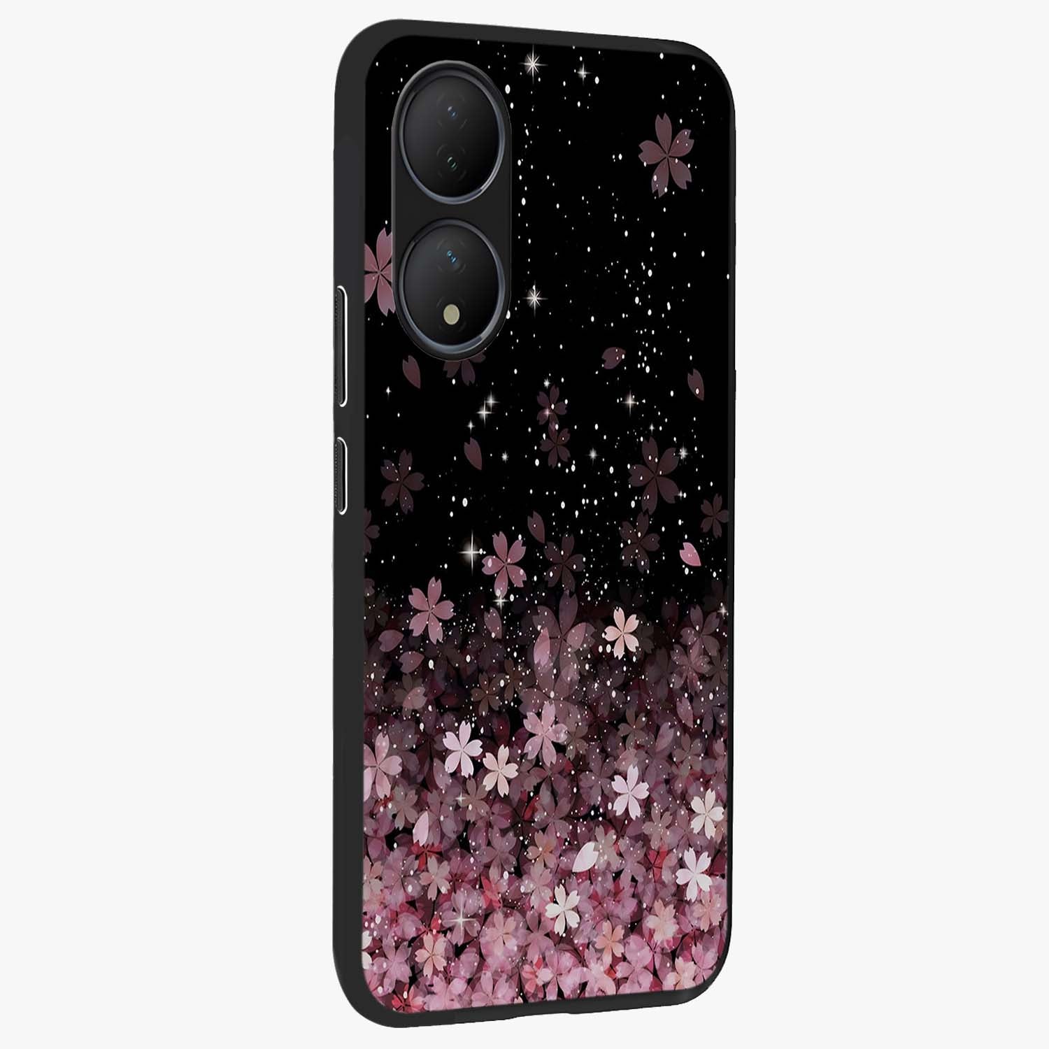 Small Starry Flowers Glass Case upright view showcasing charming floral artwork with dreamy starry theme.