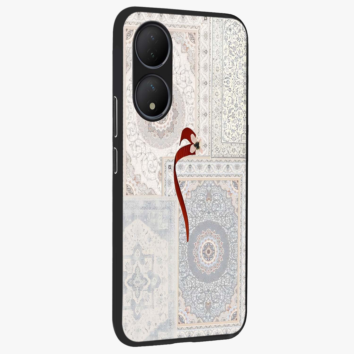 White Aesthetic Bow Glass Case upright view showcasing delicate ribbon bow artwork with cute minimalist theme.