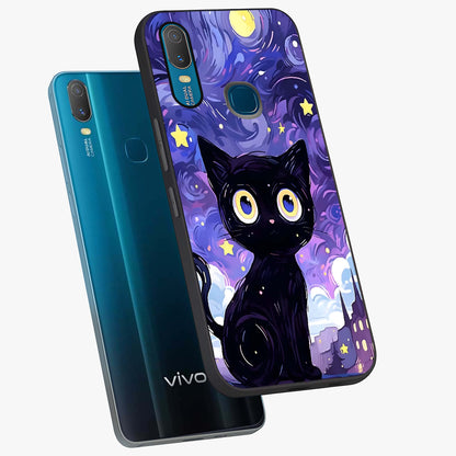 Abstract Cat Art Glass Case displayed in angled mockup highlighting modern abstract cat artwork and sleek glass surface.