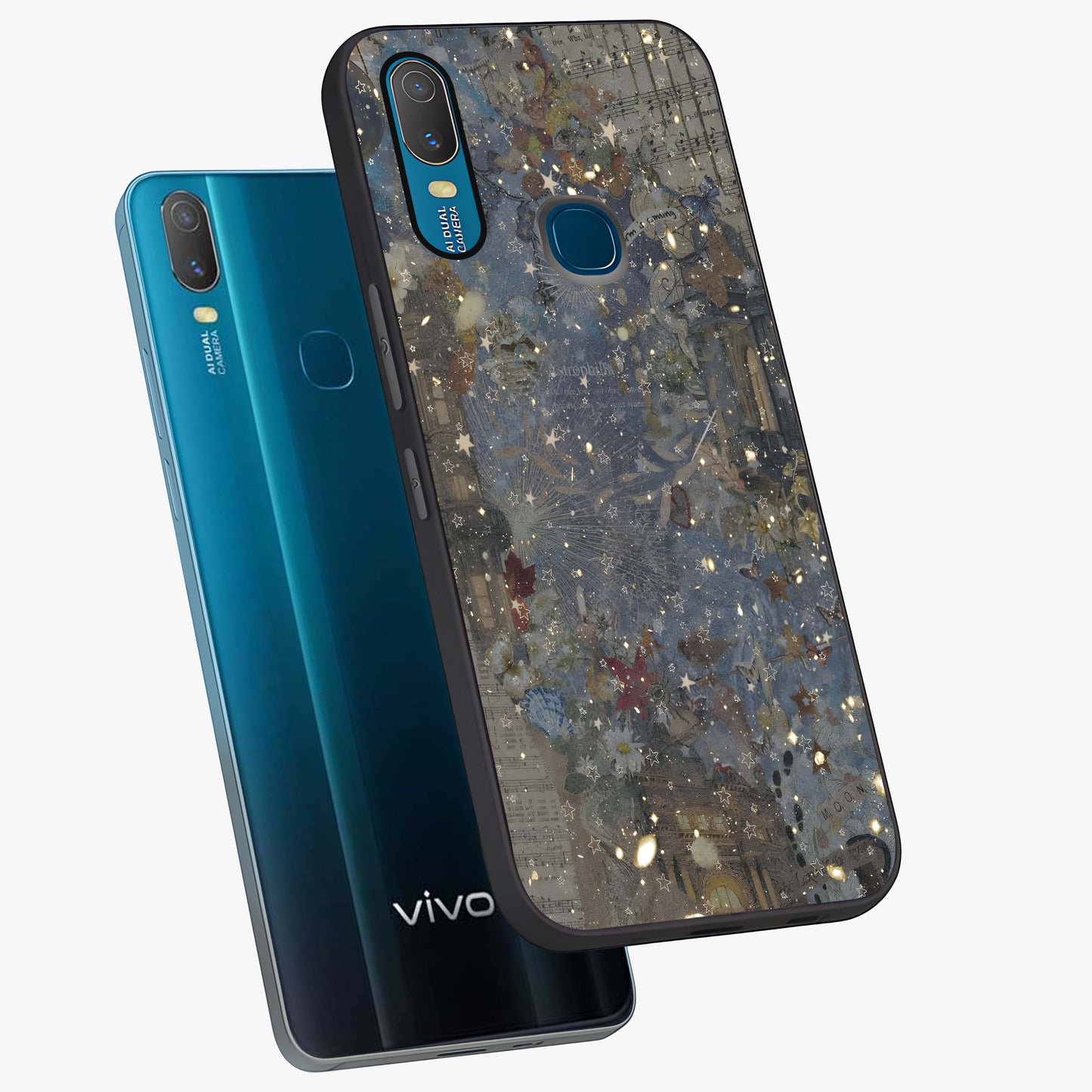 Aesthetic Astrolophia Glass Case displayed in angled mockup highlighting artistic aesthetic elements and smooth glass surface.
