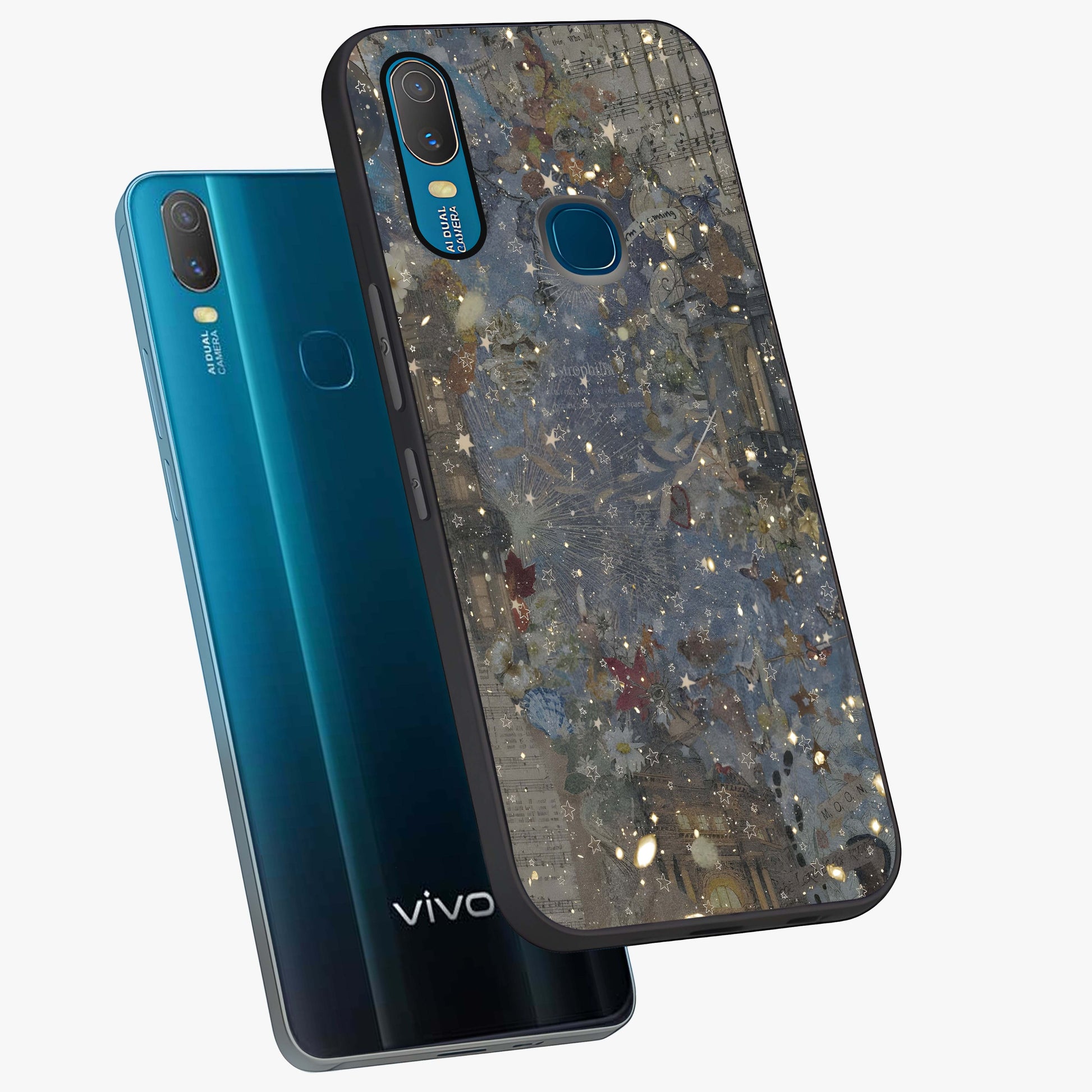 Aesthetic Astrolophia Glass Case displayed in angled mockup highlighting artistic aesthetic elements and smooth glass surface.