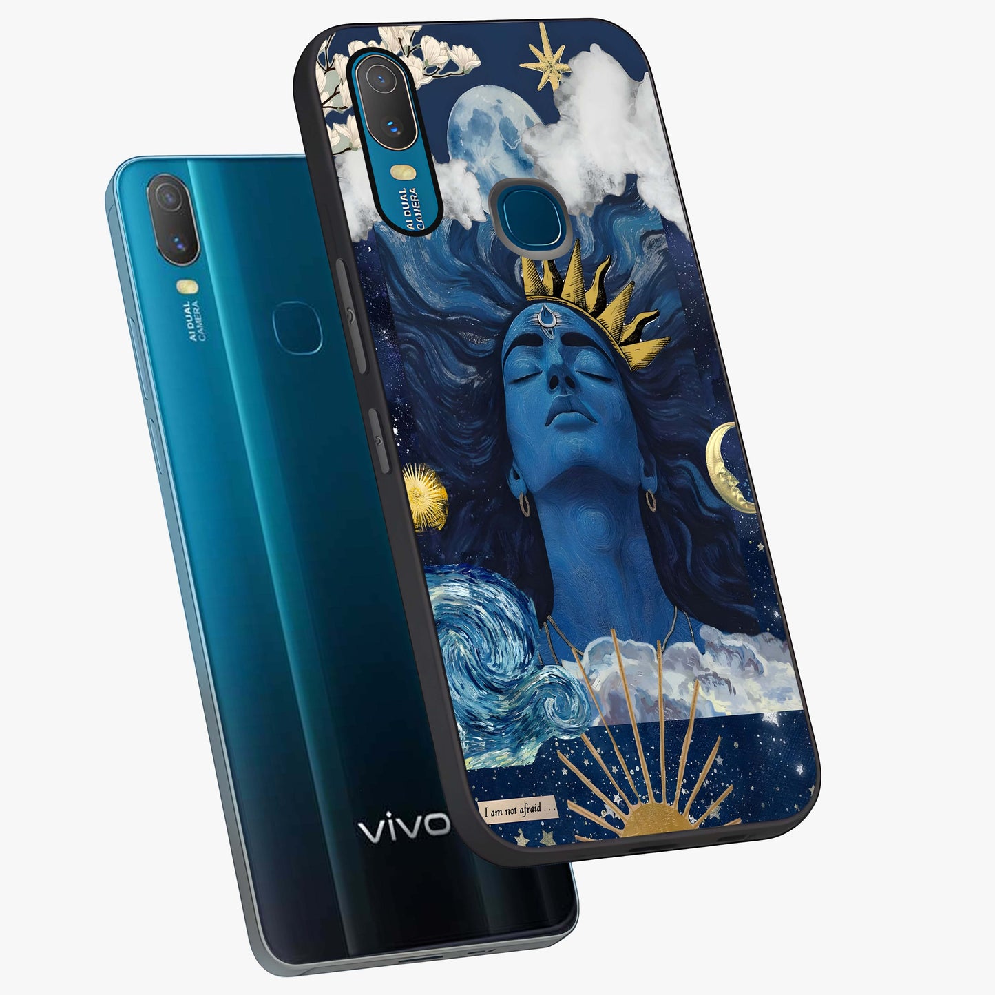 Aesthetic Lord Shiva Glass Case displayed in angled mockup highlighting spiritual Shiva illustration and sacred aesthetic design.