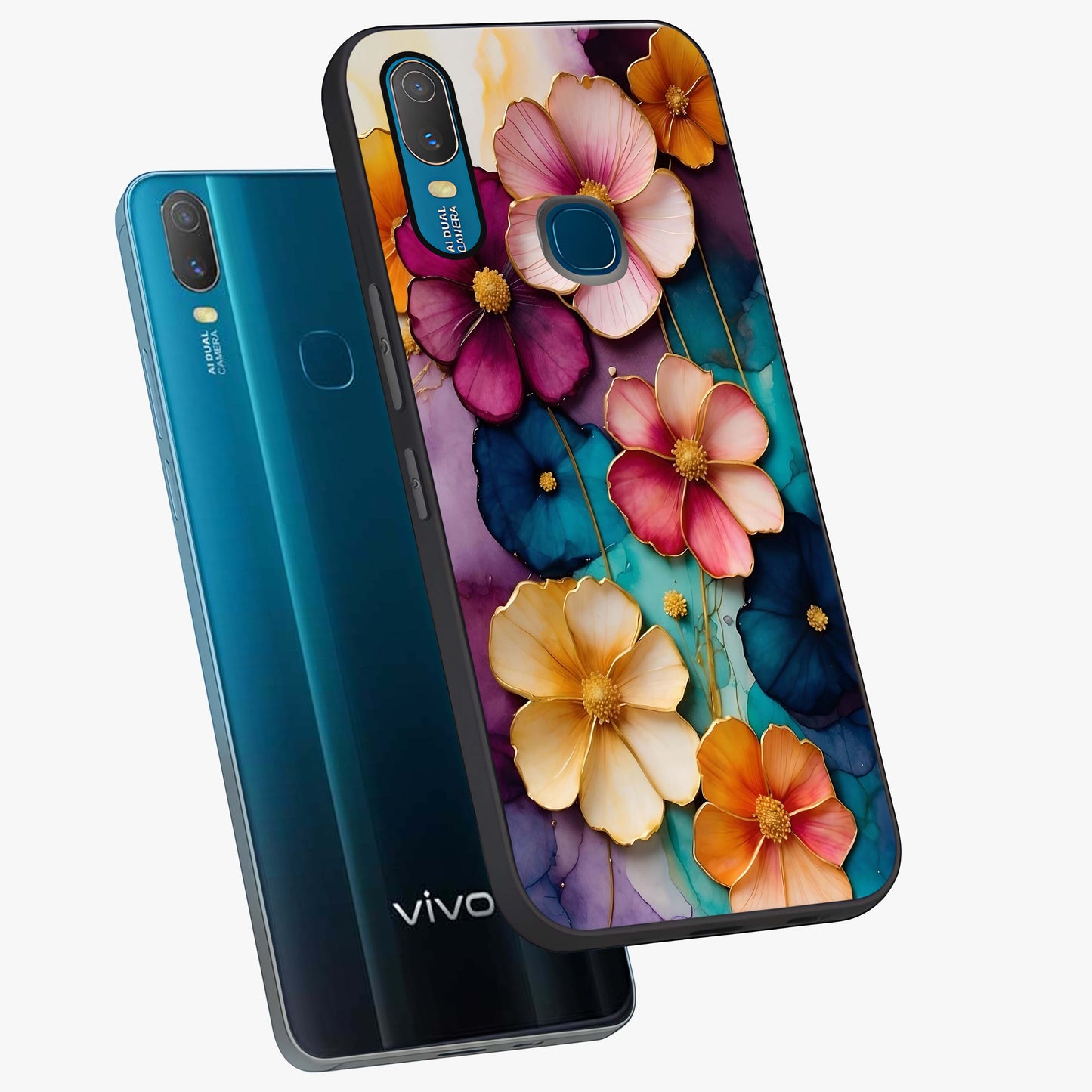 Artlyn Grace Flower Pattern Glass Case displayed in angled mockup highlighting delicate flower pattern design and smooth glass surface.