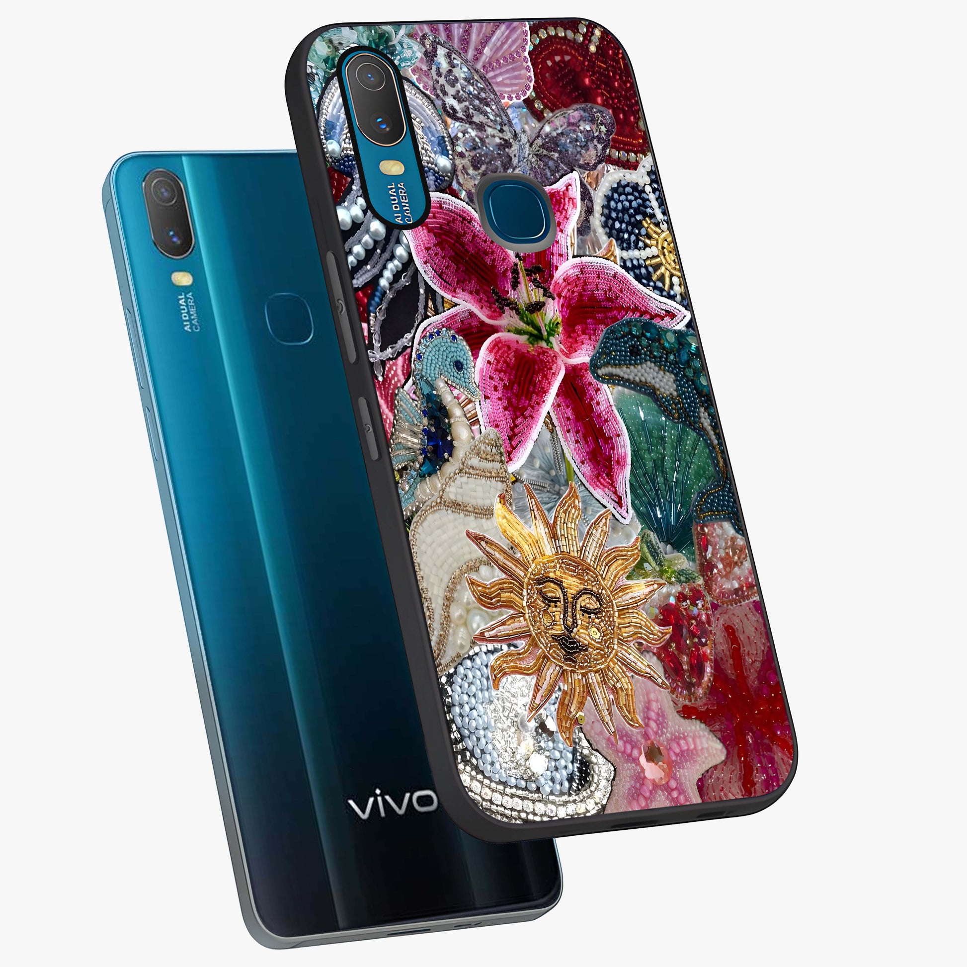 Beaded Garden Fantasy Glass Case displayed in angled mockup highlighting fantasy inspired floral bead pattern.