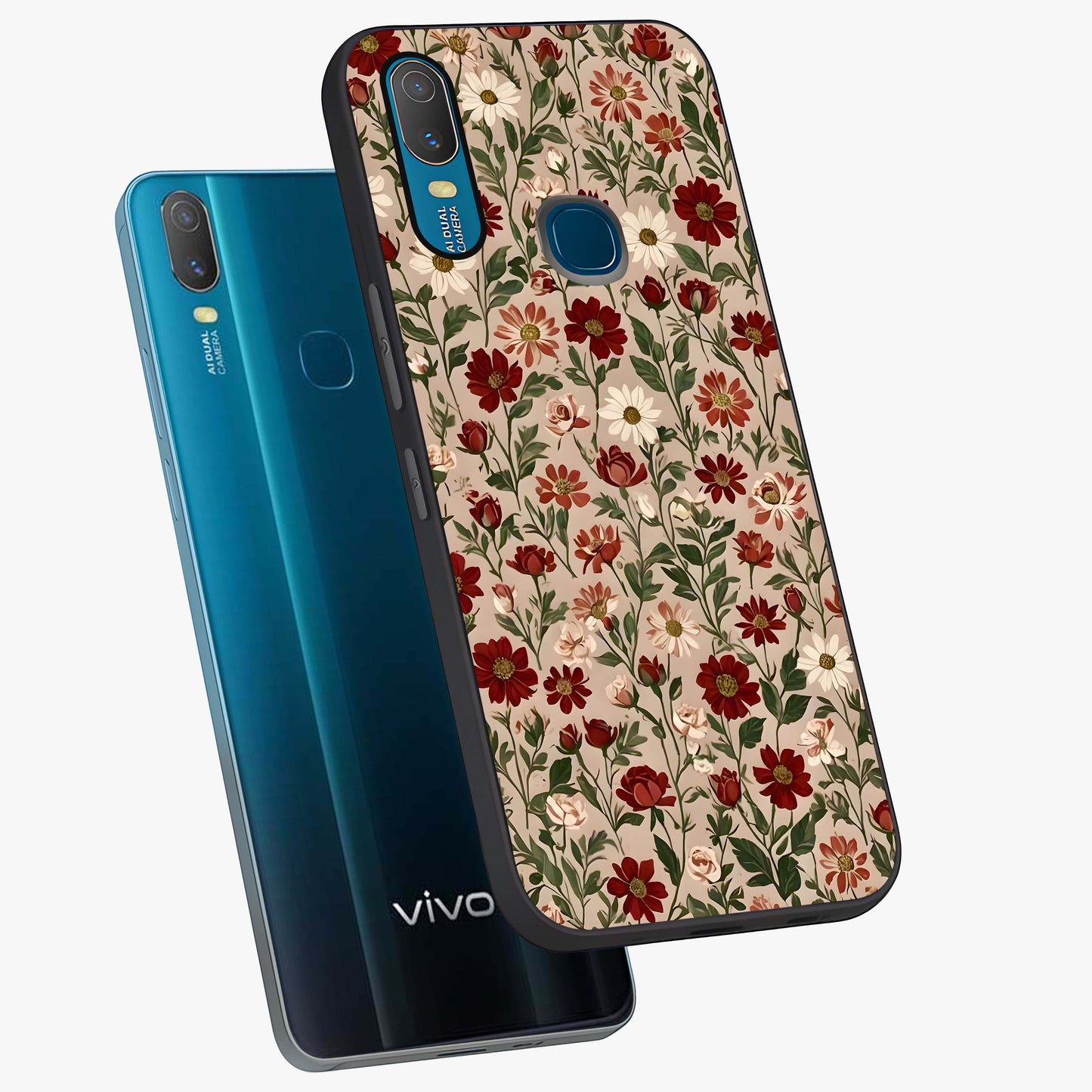 Biege Flower With Leaf Glass Case displayed in angled mockup highlighting minimal floral leaf design and elegant aesthetic.