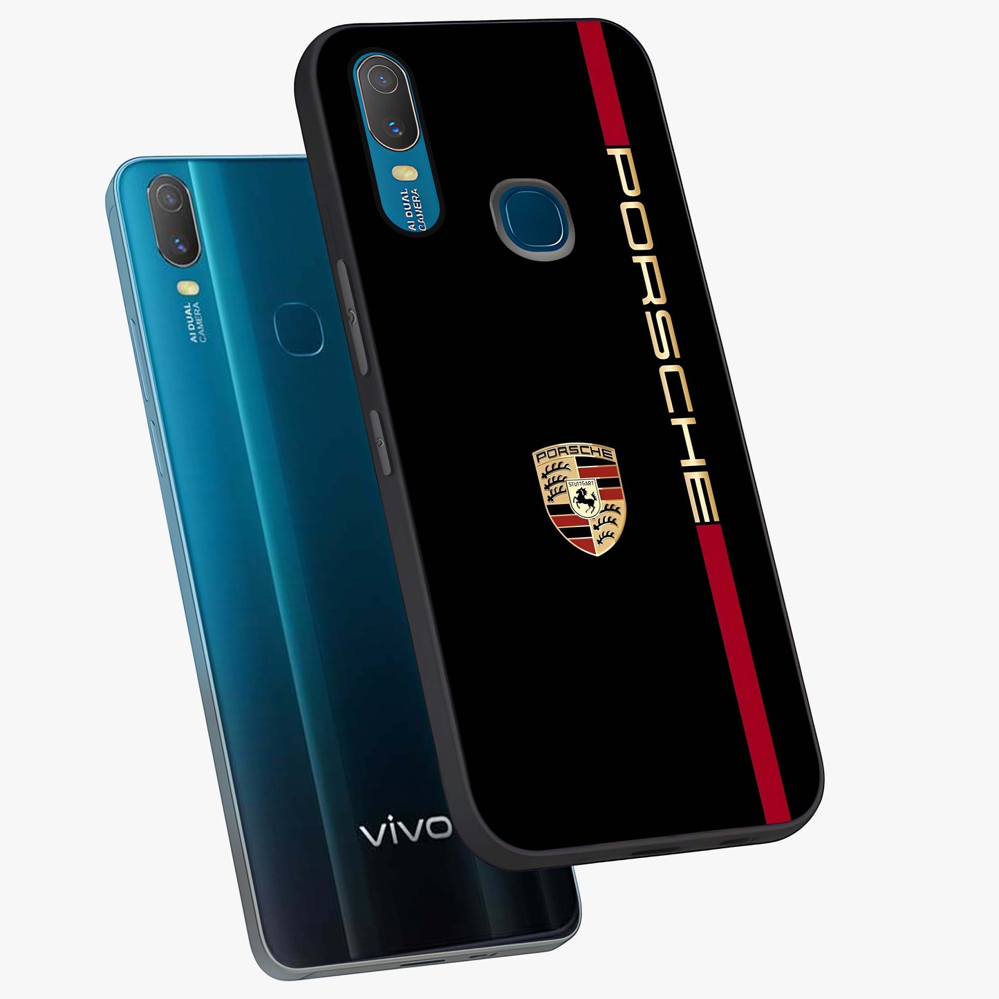 Black Minimal Porsche Glass Case displayed in angled mockup highlighting modern minimal car illustration and clean aesthetic design.