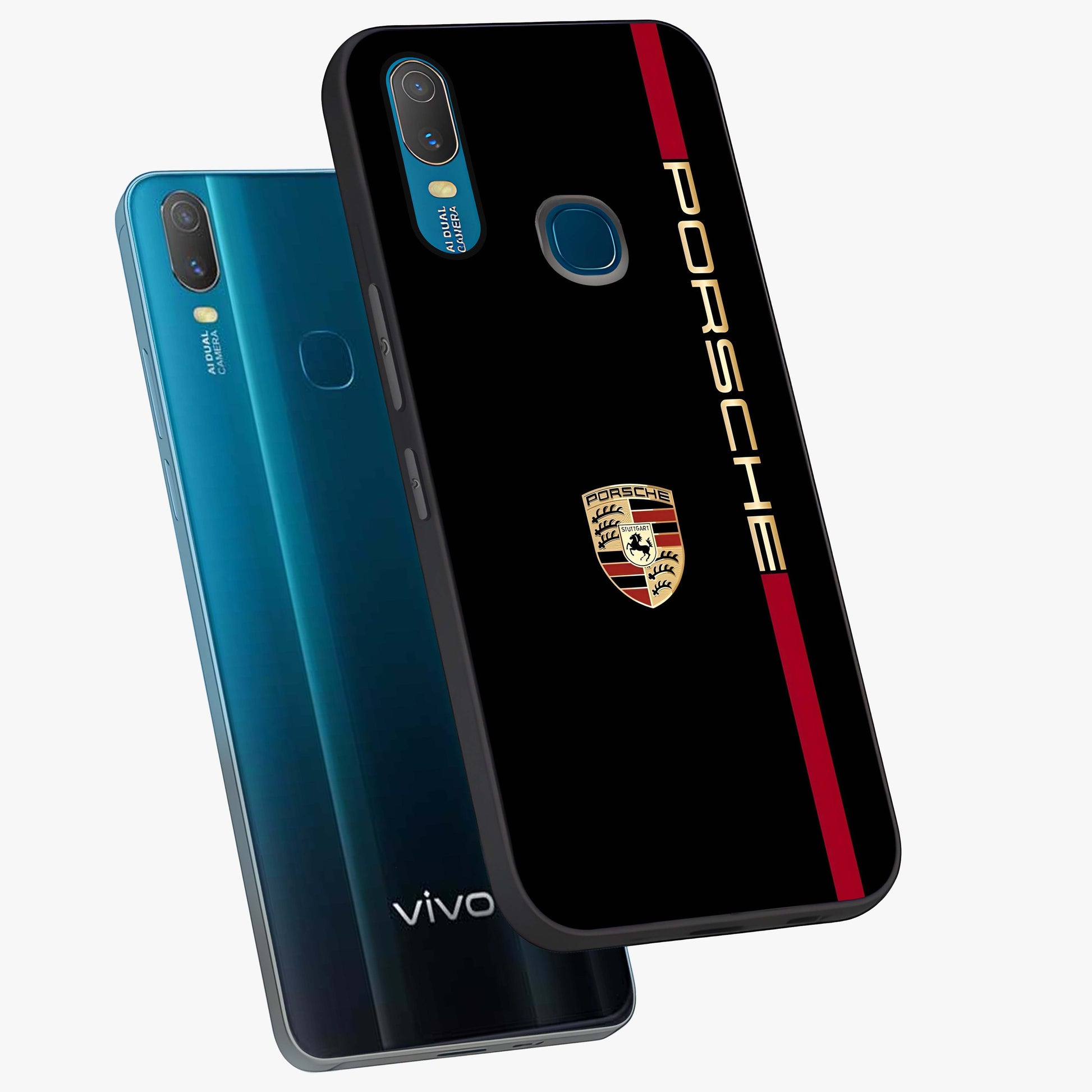 Black Minimal Porsche Glass Case displayed in angled mockup highlighting modern minimal car illustration and clean aesthetic design.