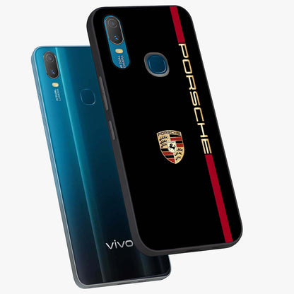 Black Minimal Porsche Glass Case displayed in angled mockup highlighting modern minimal car illustration and clean aesthetic design.