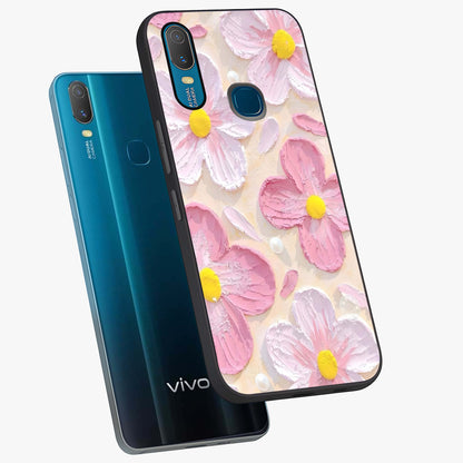 Blush Bloom Texture Glass Case displayed in angled mockup highlighting subtle bloom pattern with aesthetic pastel design.