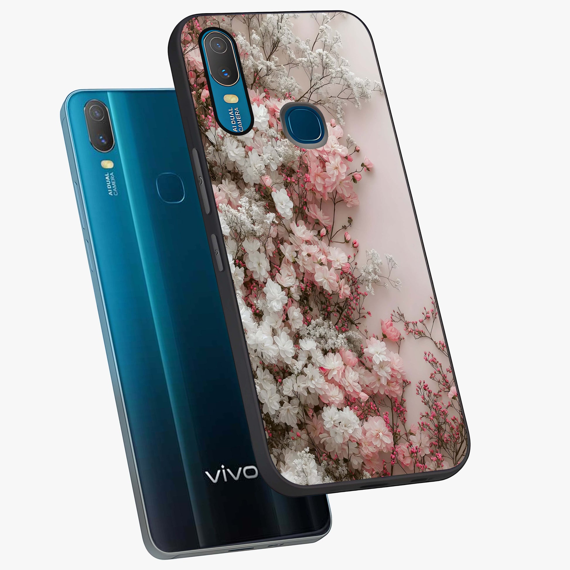 Blush Blossom Cloud Glass Case displayed in angled mockup highlighting soft cloud and blossom design with pastel aesthetic.