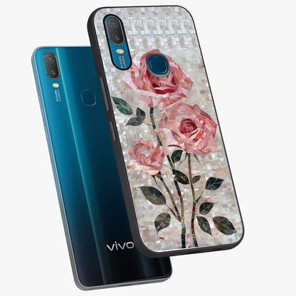 Blush Mosaic Bloom Glass Case displayed in angled mockup highlighting artistic mosaic flower pattern with aesthetic design.