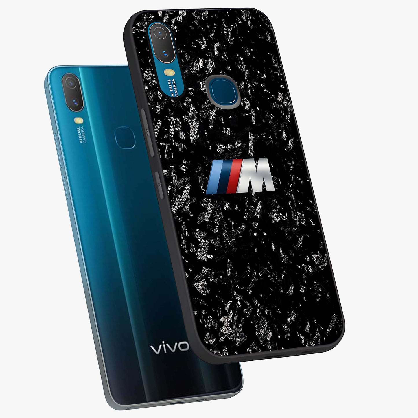 Carbon Speed Mark Glass Case displayed in angled mockup highlighting racing inspired carbon design and sleek aesthetic style.