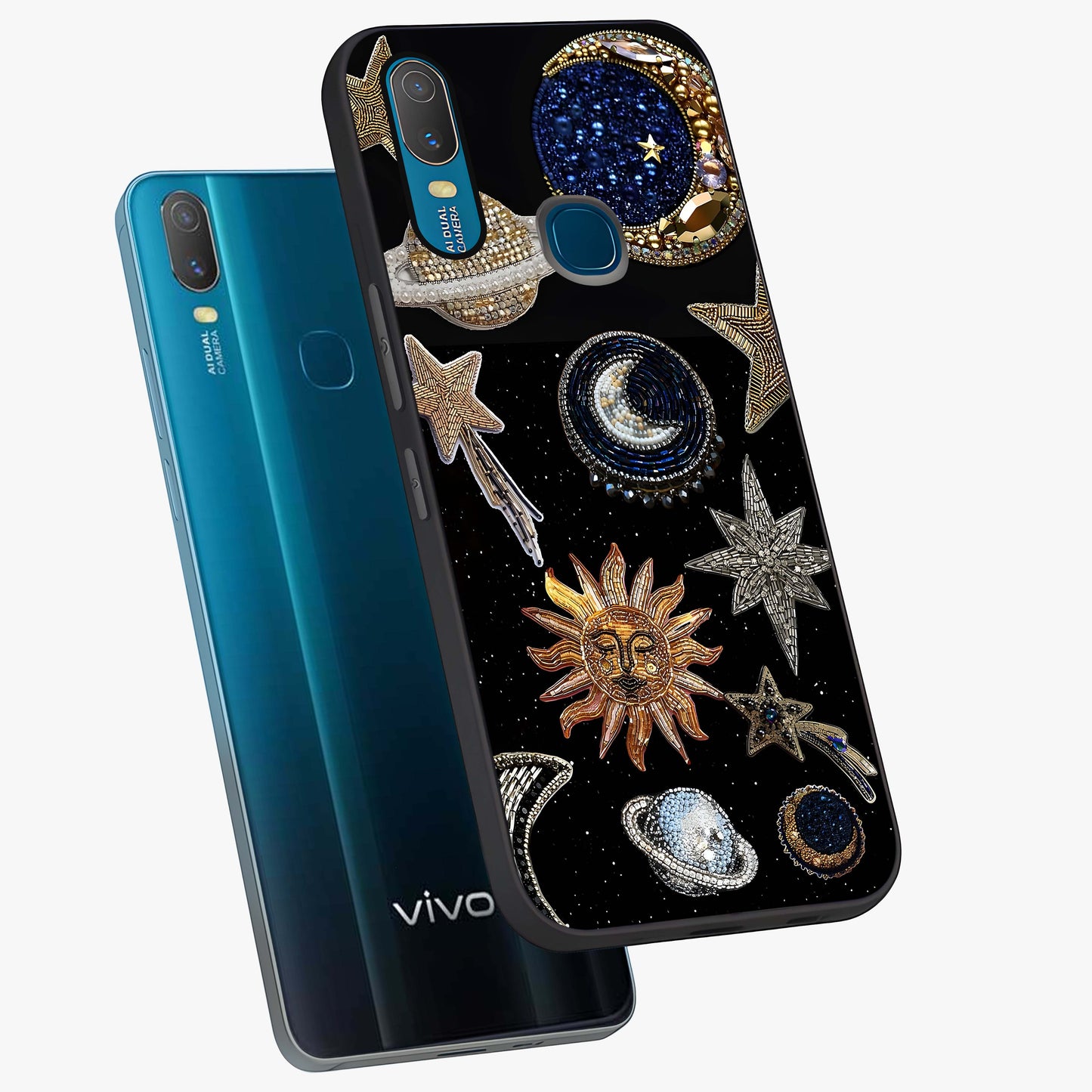 Celestial Gem Constellations Glass Case displayed in angled mockup highlighting gemstone inspired constellation design.