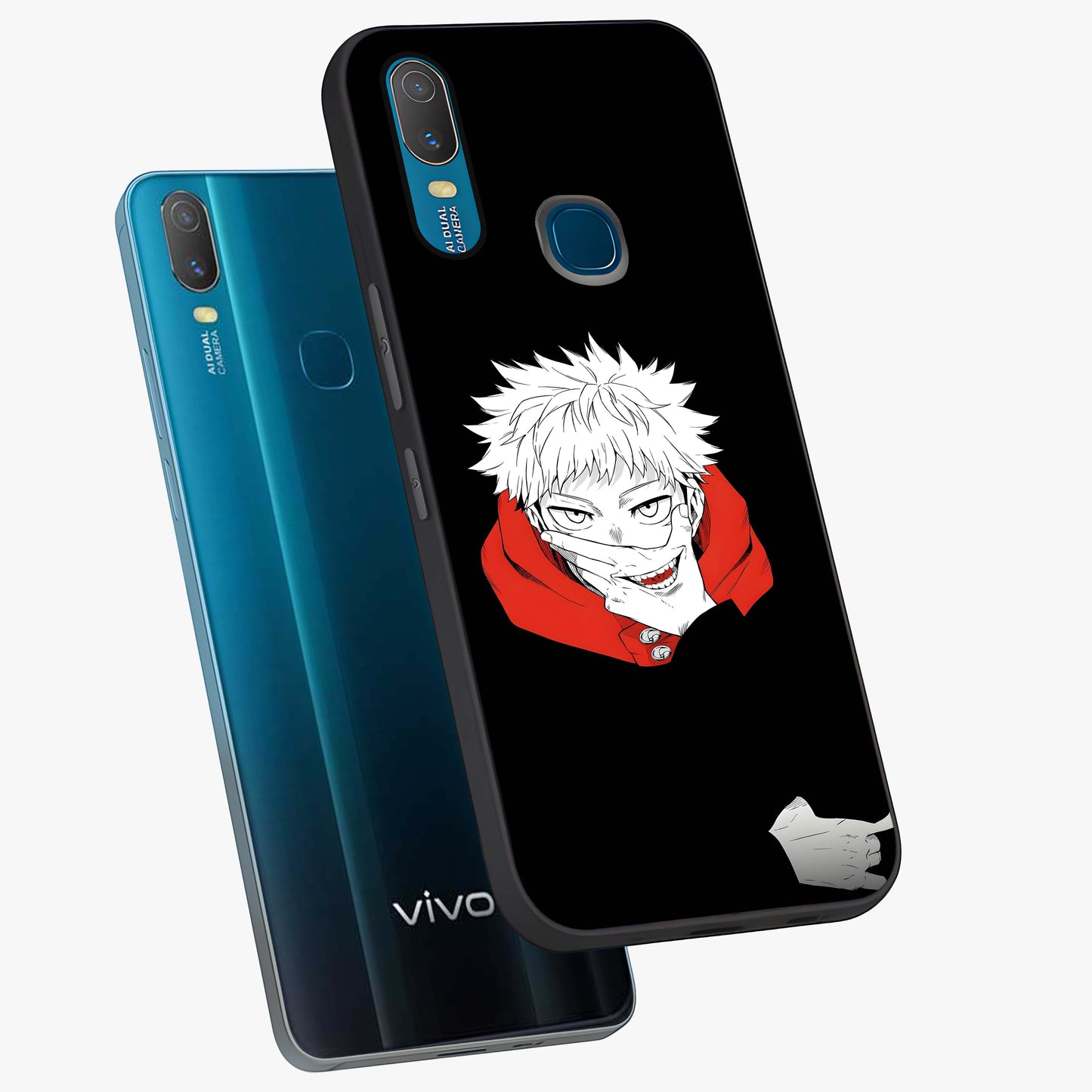 Crimson Chaos Smile Glass Case displayed in angled mockup highlighting edgy crimson smile design with graphic aesthetic.