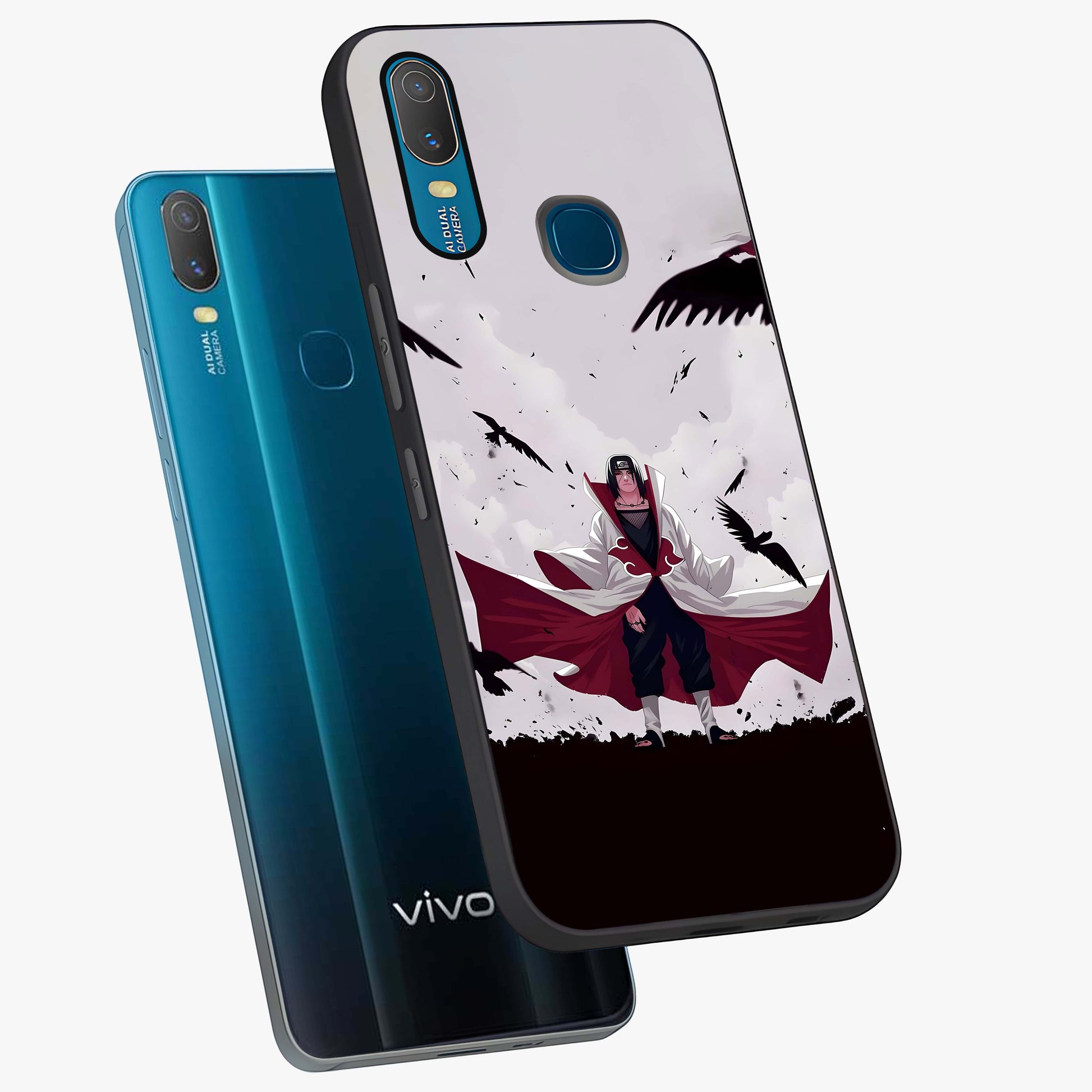 Crimson Crow Ascension Glass Case displayed in angled mockup highlighting powerful crow illustration with dark crimson aesthetic.