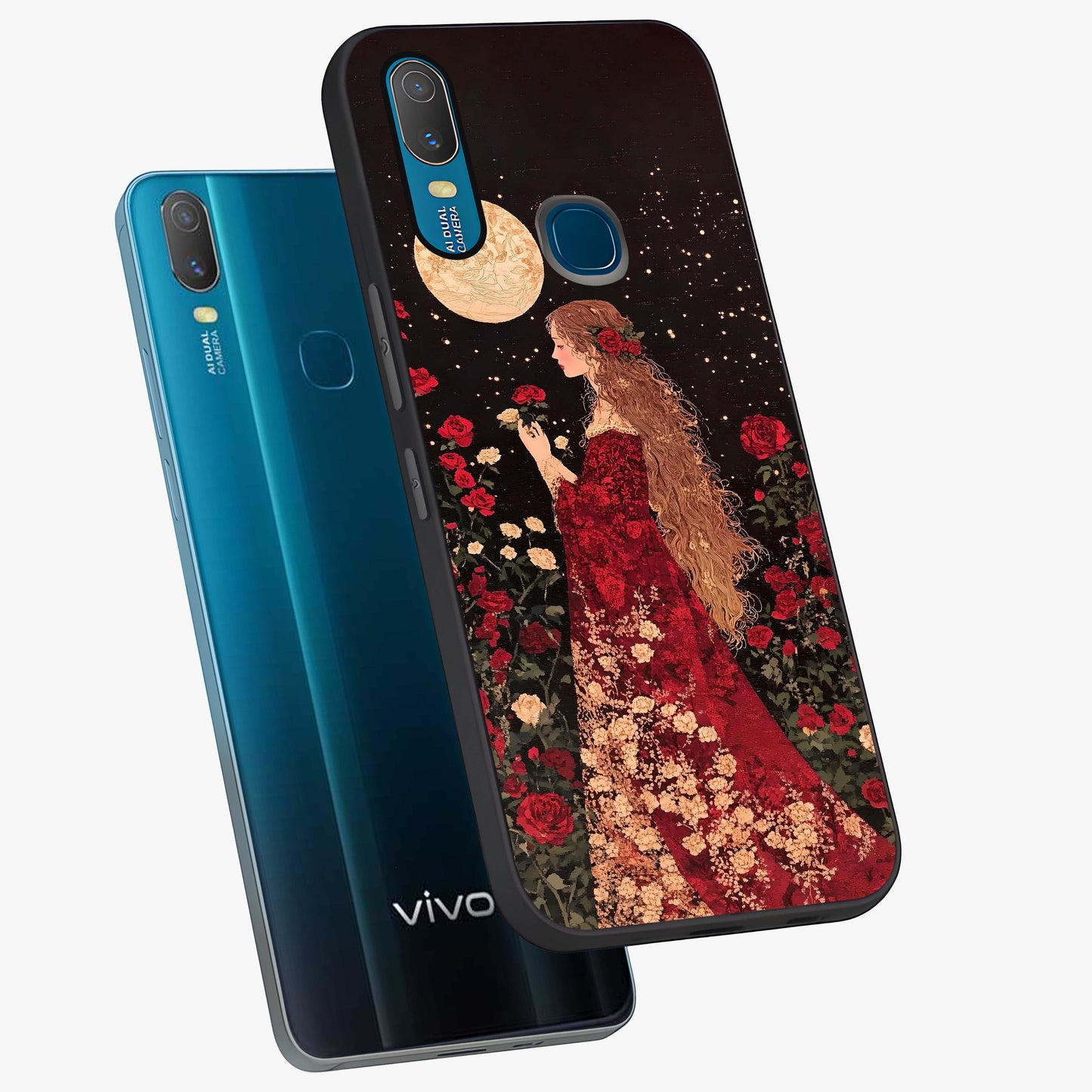 Crimson Dreams Glass Case displayed in angled mockup highlighting soft crimson aesthetic design with artistic theme.