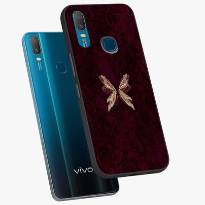 Crimson Fade Butterfly Glass Case displayed in angled mockup highlighting elegant butterfly design with crimson gradient aesthetic.