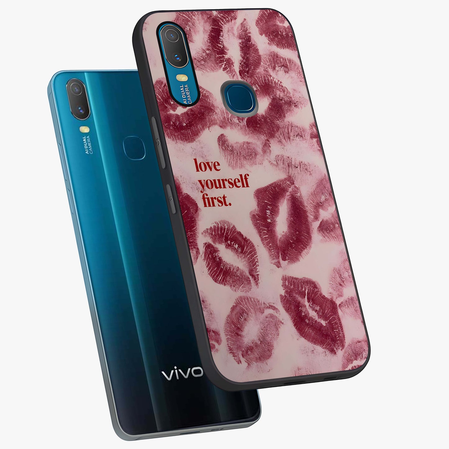 Crimson Kiss Love Glass Case displayed in angled mockup highlighting bold love inspired design with modern aesthetic style.