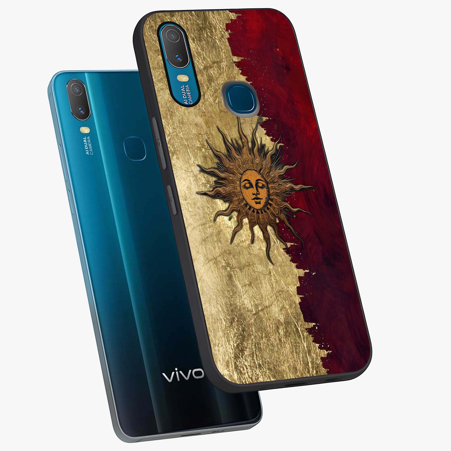 Crimson Sun Majesty Glass Case displayed in angled mockup highlighting majestic crimson sun design with bold aesthetic style.