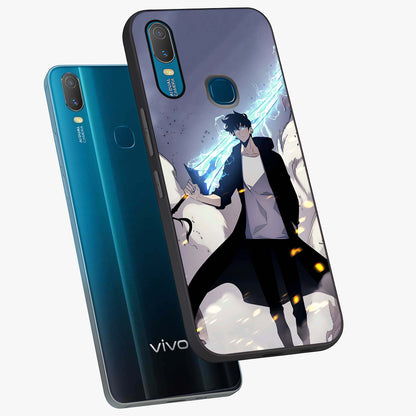 Dark Lightning Anime Warrior Glass Case displayed in angled mockup highlighting powerful lightning themed anime illustration.