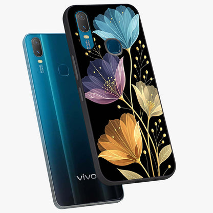 Delicate Multicolor Flowers Glass Case displayed in angled mockup highlighting colorful flower pattern with soft aesthetic style.