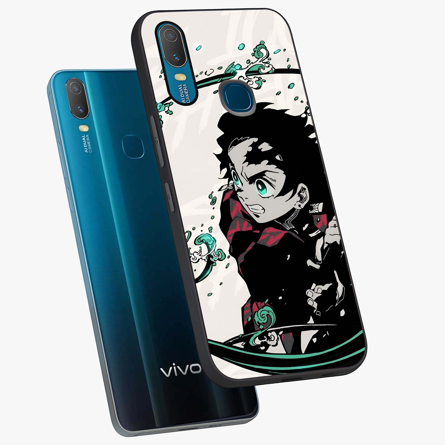 Demon Slayer Glass Case displayed in angled mockup highlighting dramatic anime character design with action aesthetic.