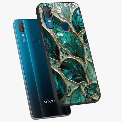 Emerald Leaf Glass Glass Case displayed in angled mockup highlighting botanical leaf illustration with elegant natural aesthetic.