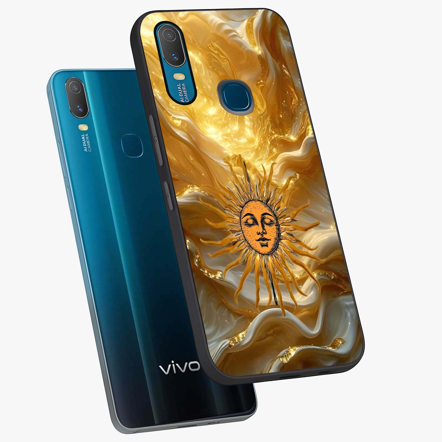 Eternal Golden Glow Glass Case displayed in angled mockup highlighting glowing golden aesthetic design with elegant style.