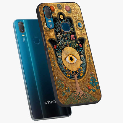 Ethereal Evil Eye Glass Case displayed in angled mockup highlighting protective evil eye symbol with spiritual aesthetic design.