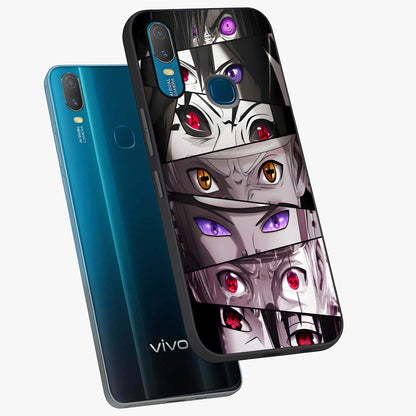 Eyes of Destiny Glass Case displayed in angled mockup highlighting bold eye illustration with mystical aesthetic style.