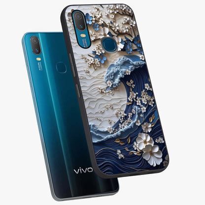 Floral Wave Origami Glass Case displayed in angled mockup highlighting geometric origami flower design with modern aesthetic style.