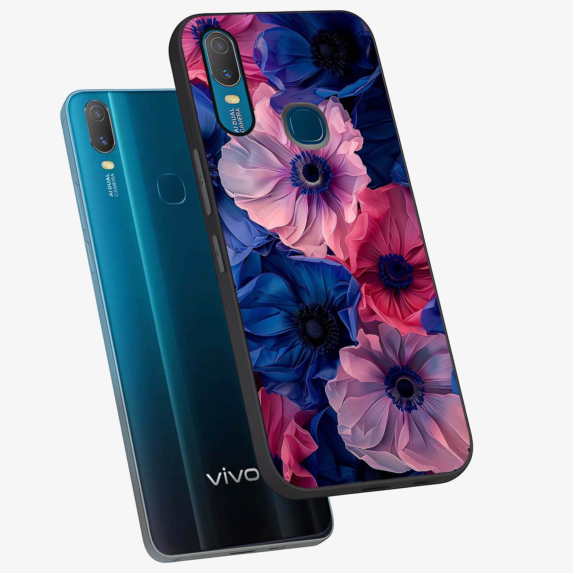 Flower Paper Art Pattern Glass Case displayed in angled mockup highlighting layered paper flower design with artistic aesthetic.
