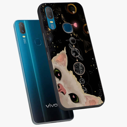 Galactic Cat Glass Case displayed in angled mockup highlighting celestial feline illustration with galaxy aesthetic style.